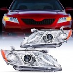 Headlight Assembly Compatible with 2007 2008 2009 Toyota Camry Headlamps Replacement Chrome Housing Amber Reflector Driver and Passenger Side Headlight Assembly Compatible with 2007 2008 2009 Toyota Camry Headlamps Replacement Chrome Housing Amber Reflector Driver and Passenger Side